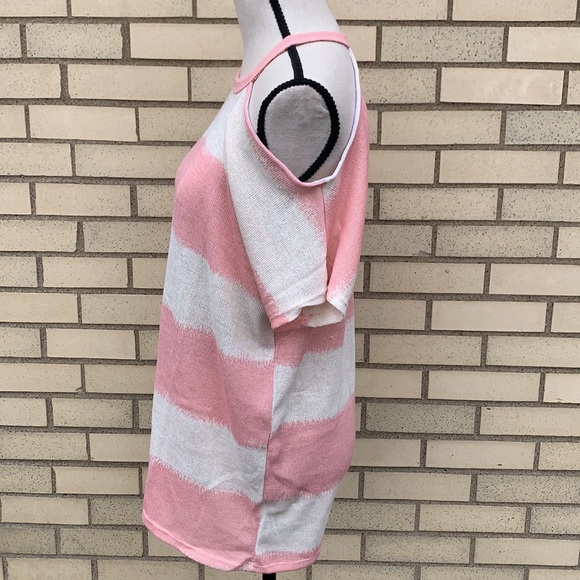 ❌DONATED❌Pink Oatmeal Striped One Side Cold Shoulder Tunic Top - Picture 5 of 11